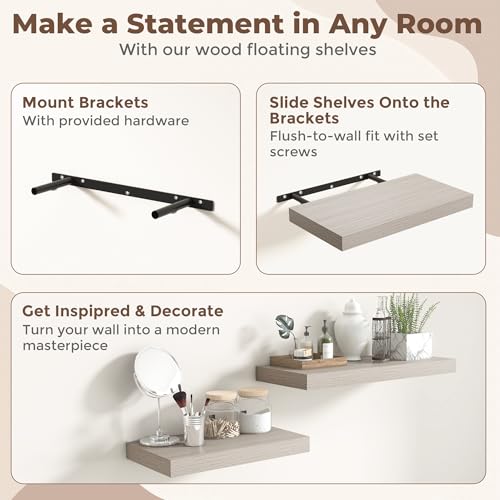 36 Inch Grey Floating Shelves for Wall (2 Count)
