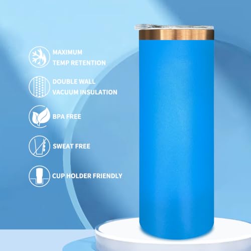 20 oz Skinny Tumblers Bulk with Lids and Straws Baby Blue