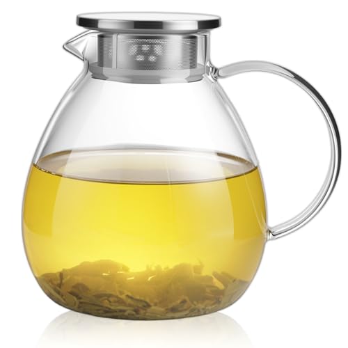 68OZ 2000ML One Touch Glass Teapot with Stainless Steel Filter Lid