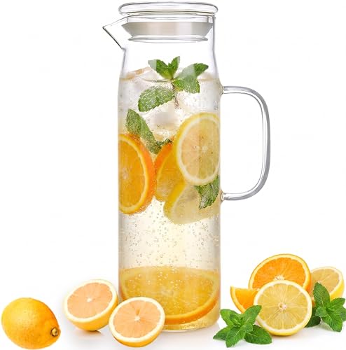 Glass Pitcher with Lid Glass Water Carafe with Handle