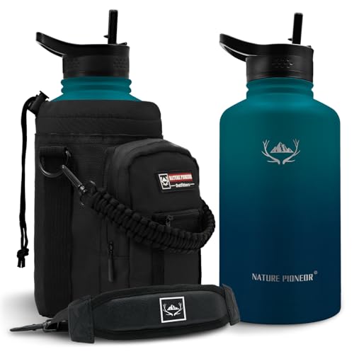 64 oz Insulated Water Bottle with Carrier Bag & 3 Lids