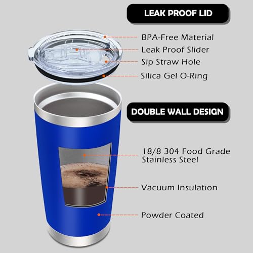 20oz Tumbler with Lid Stainless Steel Tumblers Insulated Mug Dark Blue 6P (6 Count)