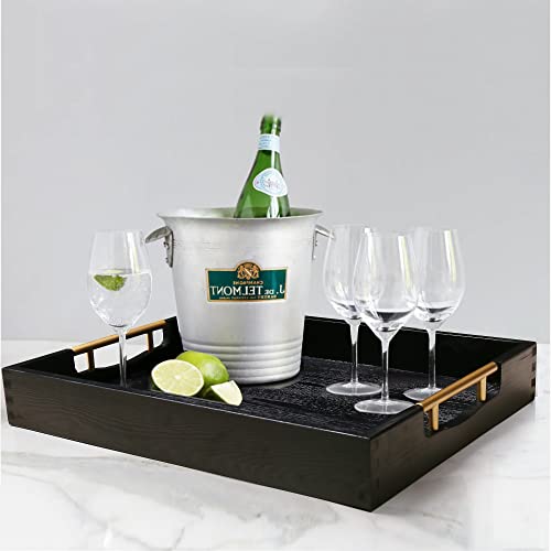 17x13 Inch Wood Serving Tray with Metal Handles
