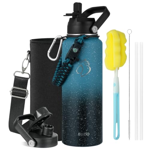 40 oz Insulated Water Bottle with Paracord Handle & Straw Spout Lids