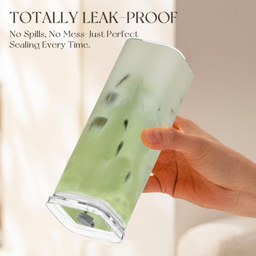 12 Sets Square Drinking Glass Cups with Lids & Straws
