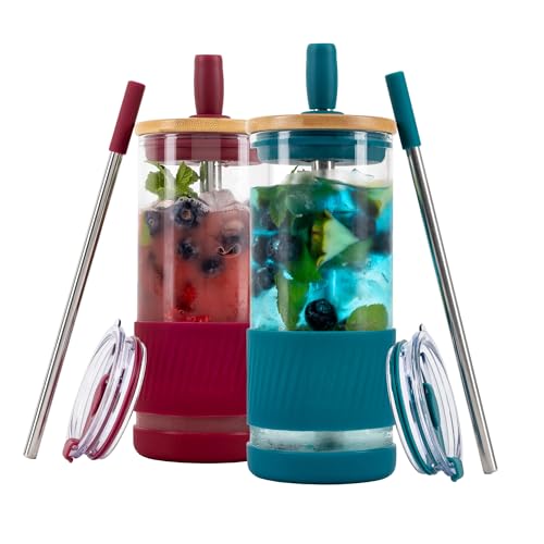 Glass Cups With Lids and Straws (2 Count)