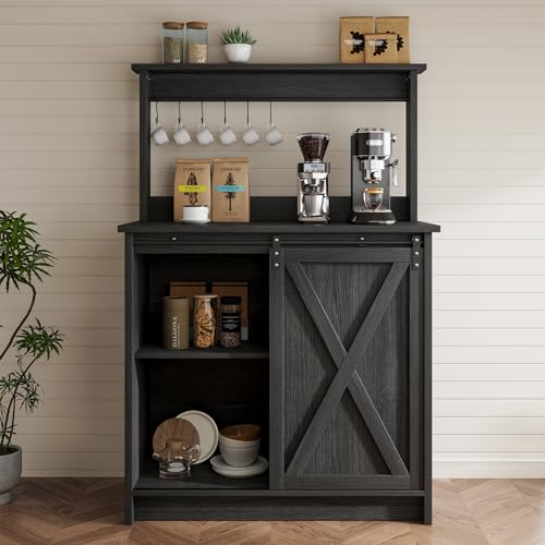 Farmhouse Coffee Bar Cabinet with Sliding Barn Door
