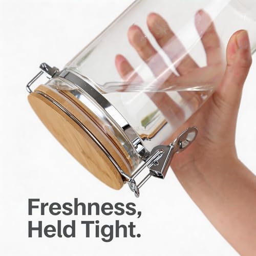 KKC Glass Tea Canister with Bamboo Lids & Spoon