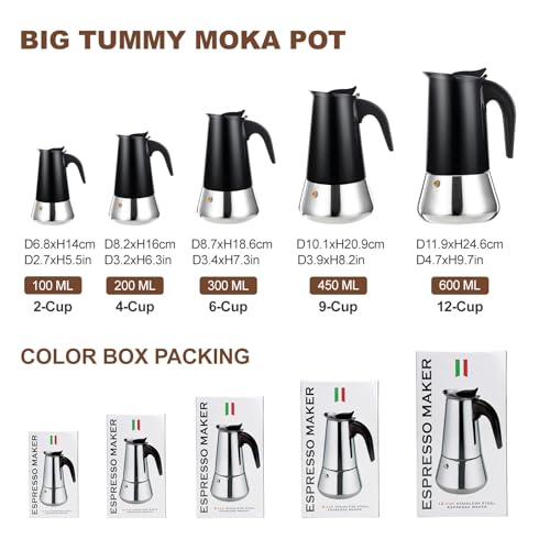 2 Cup Stovetop Espresso Maker Stainless Steel Moka Pot Stove Top Percolator Italian Coffee Makers Capable Mocha Greca Machine Cafe Classic Induction Cookers for Home and Camping 100ml 3.3oz