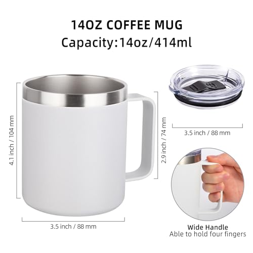 14oz Insulated Stainless Steel Coffee Mug with Lid Bulk 8 Pack (8 Count)