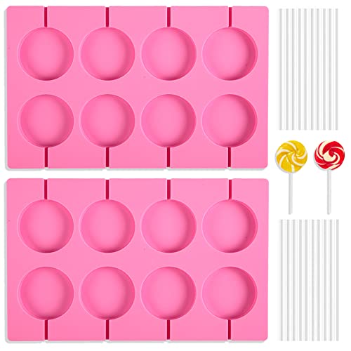 Silicone Lollipop Molds Candy Molds Silicone Sucker Molds Hard Candy Mold & 2x8 Rounds Nonstick Lollipop Mold With 20 Sticks for Candies