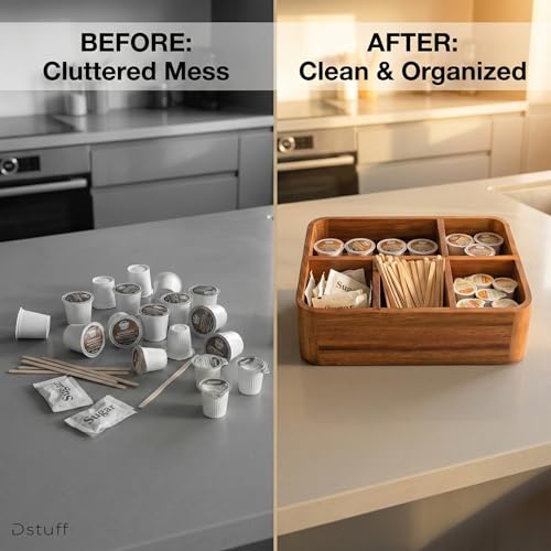 Acacia Wood Coffee Station Organizer for Countertop