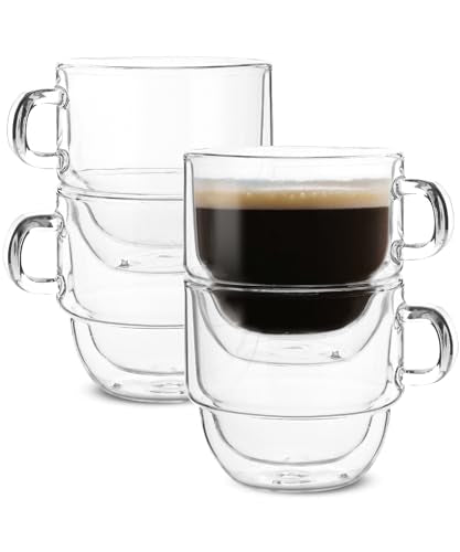 BTaT Double Walled Stackable Glass Coffee Mugs (4 Count)