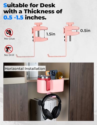 3-in-1 Desk Cup Holder and Headphone Hanger, Fits 18-32 oz Cups