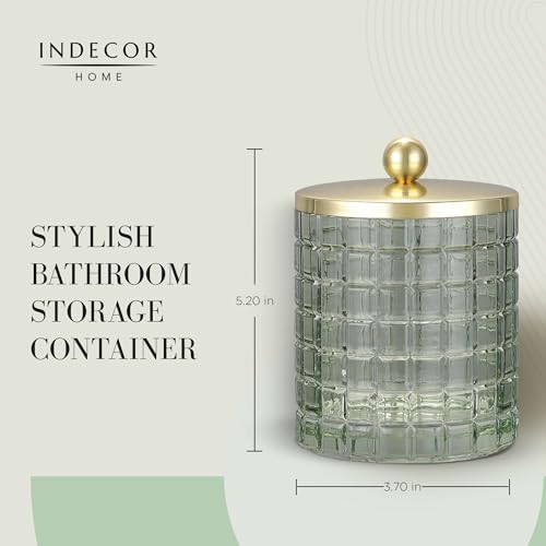 Sage Colored Tranlucent Apothecary Etched Geometric Grid Glass Jar W