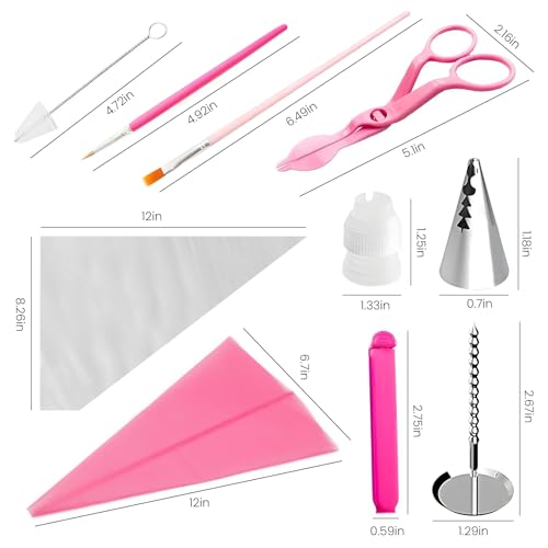 Cake Decorating Kit; 83 Pieces; Pink; Flower Opening; Silicone & Stainless Steel Piping Tips