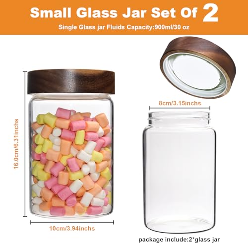Airtight Glass Jars with Wooden Lid Glass Spice Jar Round Glass Storage Canister for Pantry Sugar Tea Coffee Bean Nuts Cookies Bath Salts