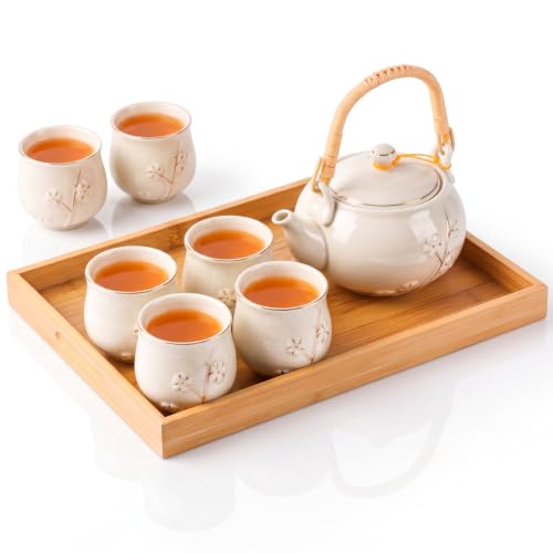 Japanese Asian Tea Set for Adults with 1 Teapot 6 Cups 1 Tray