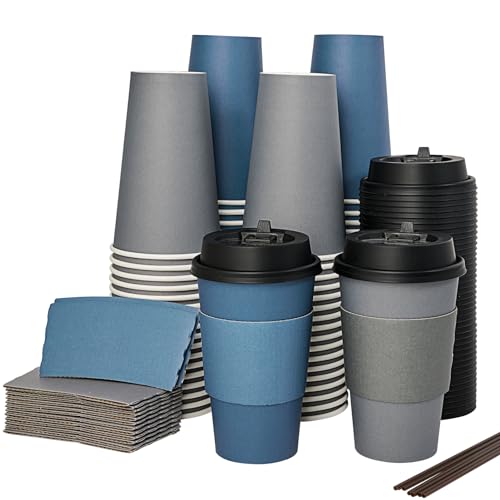 100 Pack 16 oz Disposable Coffee Cups with Lid (100 Count)