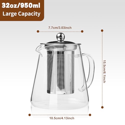 Glass Teapot Tea Pot with Removable Infusers for Loose Tea