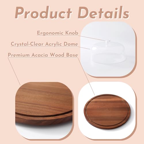 Acacia Wood Cake Stand with Acrylic Dome Lid