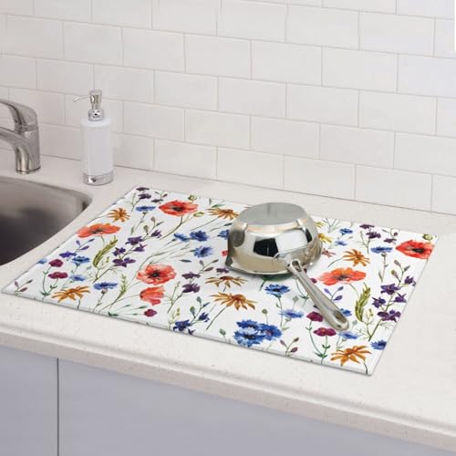 Spring Wildflowers Dish Drying Mats for Kitchen Counter