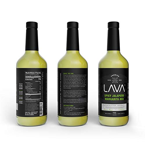3 Pack) LAVA Premium Spicy Jalapeño Margarita Mix by LAVA Craft Cocktail Co., Made with Real Jalapeños, Agave Nectar, Key Limes, Lots of Flavor and Ready to Use (33.8 Fl Oz)