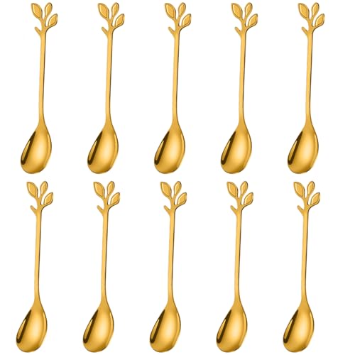 Elegant Gold Leaf Handle Coffee Spoons (10 Count)