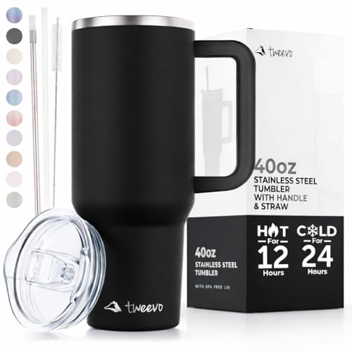 40 oz Tumbler With Handle and Straw Made of Stainless Steel
