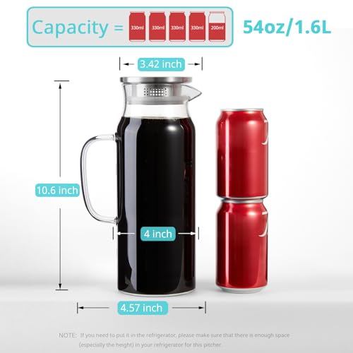 1.6 Liter 54 oz Glass Pitcher with Lid and Handle