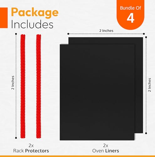 Oven Liners for Bottom of Oven 17"x 25" and Silicone Rack Guards Orange 14"