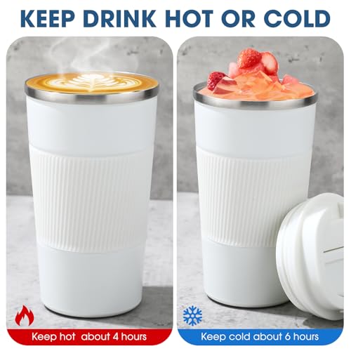 4 Pack 16 oz Bulk Travel Coffee Mug with Lid Reusable Vacuum Insulated Coffee Tumbler Double Wall Thermal Stainless Steel Camping Tea Cup for Christmas Winter Drinks Employee Gift (4 Count)