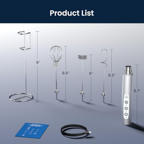Milk Frother Wand Rechargeable Handheld Electric Whisk 3 Speed Adjustable