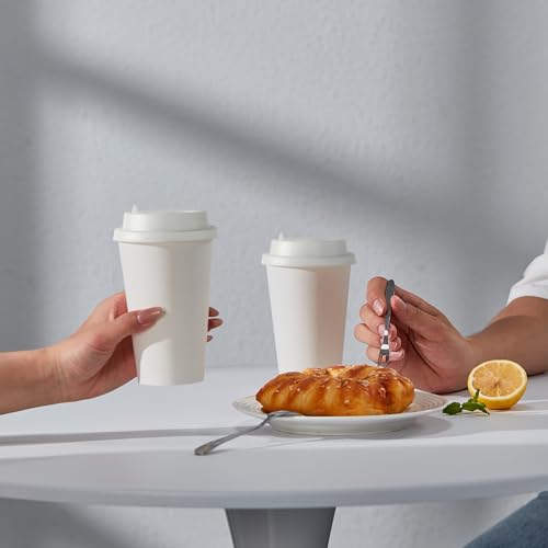 100 Pack 16 oz Disposable Paper Coffee Cups with Lids (100 Count)