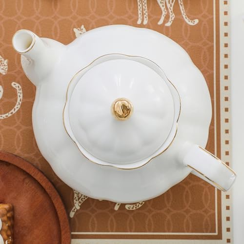 27oz White Porcelain Teapot with Gold Trim