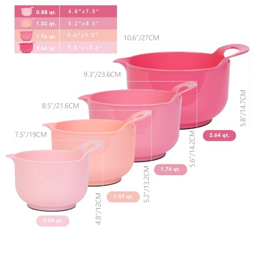 4 Pack Nesting Mixing Bowl with Pour Spout and Handle