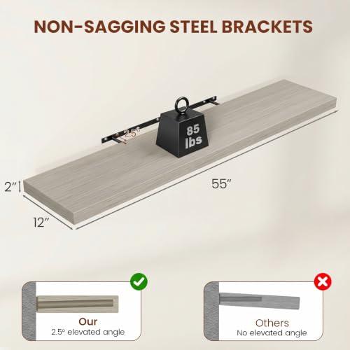 Deep Floating Shelves 55x12” Set of 2 (2 Count)