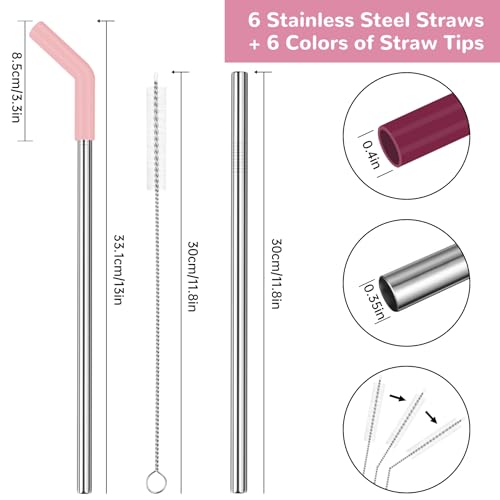 6PCS Stainless Steel Straws with Silicone Tip Fit for Stanley Cup (6 Count)