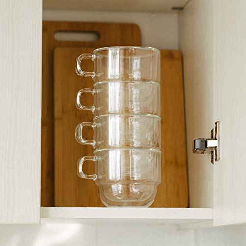 BTaT Double Walled Stackable Glass Coffee Mugs (4 Count)