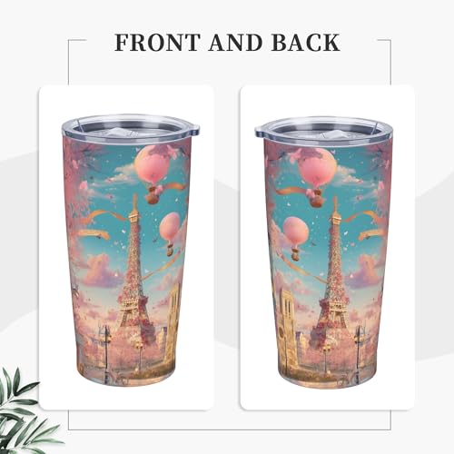 Paris Eiffel Tower Tumbler with Lid and Straw 20oz Coffee Tumblers Leakproof Stainless Steel Travel Mug Vacuum Insulated Cup for Iced and Hot (20 Count)