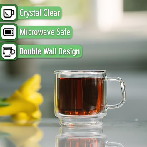 BTaT Double Walled Stackable Glass Coffee Mugs (4 Count)