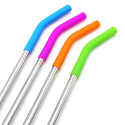 Food Grade Silicone Straw Elbows Tips Soft Reusable Metal Stainless Steel Straw Nozzles Only Fit for 5 (8 Count)
