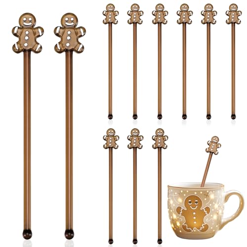 12 Pcs Christmas Glass Drink Stirrers 7 Inch Xmas Stir Sticks Reusable 3D Coffee and Cocktail Stirrers Hot Cocoa Bar Supplies for Holiday Party Favors (12 Count)