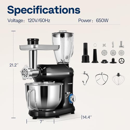3-in-1 Stand Mixer, 6-Quart Tilt-Head Mixer, 10 Speeds, Black