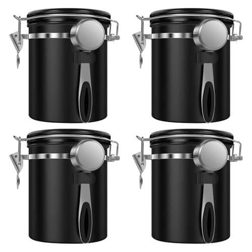 4PCS Coffee Storage Canister 1.5L 51OZ Double Airtight Coffee Beans Container with Date Locator 304 Stainless Steel Kitchen Food Storage Container with Spoon for Tea Sugar (4 Count)