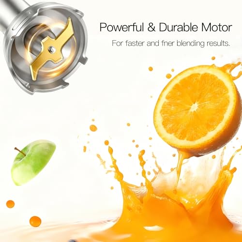 5-in-1 Hand Blender, Powerful Immersion Stick Blender with Titanium Reinforced Blades, 12-Speed Control, Includes Chopper, Beaker, Whisk & Frother for Smoothies & Baby Food
