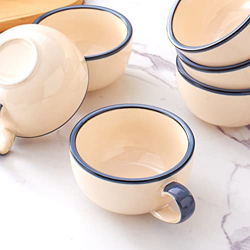Set of 6 Cups Vintage Design 12 oz Professional Barista Ceramic Latte Art Cappuccino Cups Set (6 Count)