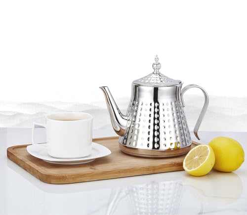 1.2L(40oz) Stainless Steel Hammer Patterned Teapot With Removeable Infuser,Loose leaf cover,Silver