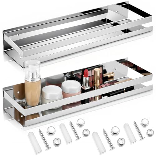 2 Pieces Stainless Steel Shelf Bathroom Shower Floating Shelves Wall Mounted Shower Caddy Basket Shelf Storage Organizer Shelves for Bathroom (2 Count)