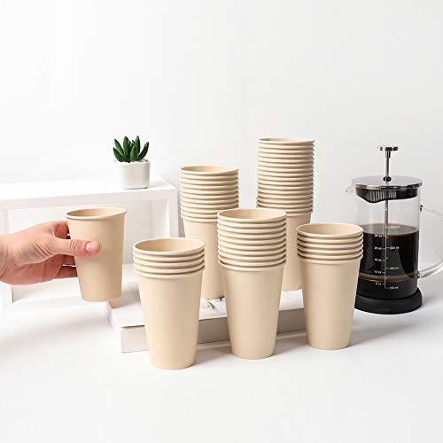 15 oz Disposable Light Brown Paper Coffee Cups Bamboo Fiber 160 Pack (160 Count)